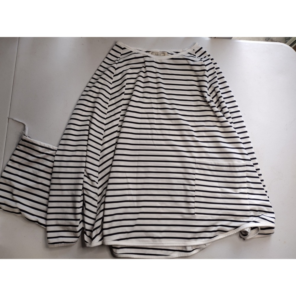 Kefee Kol Nursing Cover Breastfeeding Poncho Striped Black White with Pouch